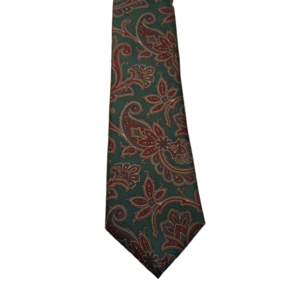 Mallory & Church London 100% Green Burgundy  Silk Tie Made in USA
